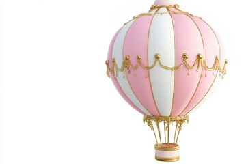 3D Pink and White Hot Air Balloon with Gold Detailing