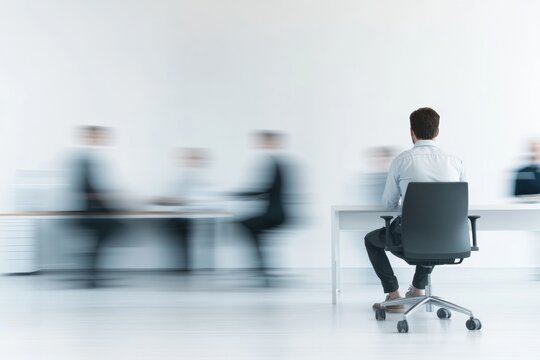 minimalist scene featuring lone occupational health and safety specialist with blurry individuals in background