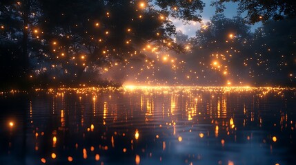 Fototapeta premium Stunning firefly display over calm water high resolution picture