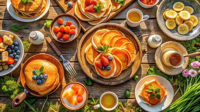Savory & Sweet Pancake Drone Photography: Gourmet Breakfast Variety
