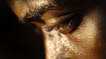 A sorrowful expression on a soldier returning from war.