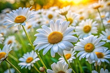Fototapeta premium Seaside Daisies Cottage Garden - Lush White Flowers with Yellow Centers