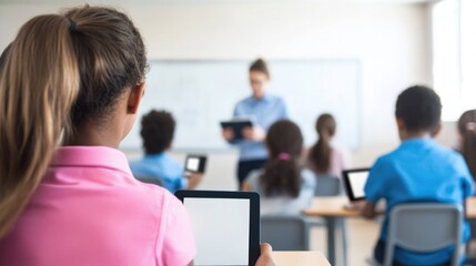 modern classroom setup showcasing advanced educational technologies such as interactive whiteboards and tablets is