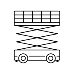 Scissor lift icon. Black outline linear silhouette. Editable strokes. Side view. Vector simple flat graphic illustration. Isolated object on white background. Isolate.