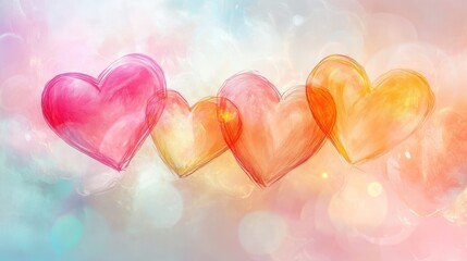 Four hearts, bokeh, love, digital art, romance