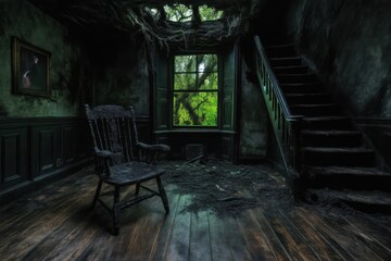 Fototapeta premium Ruined Room, Dark Interior