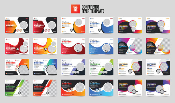 Corporate Business Conference Flyer Template Bundle , Online Webinar & Tech Conference Social Media Banner , Live Webinar Event Invitation & Meeting Design Template