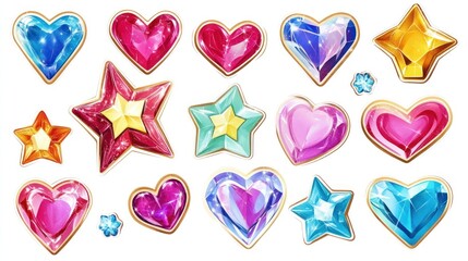 Sparkling gem hearts stars game assets