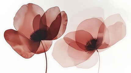 Two transparent flowers for use as design elements over white gradient background
