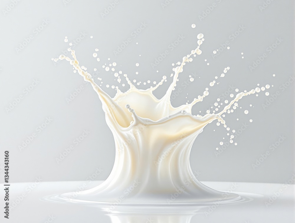 Aufkleber a realistic depiction of a white liquid, likely milk, with a splash effect, set against a light gray