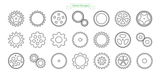 Gear shape icon for laser engraving. Vector sign collection. Engineering symbol set