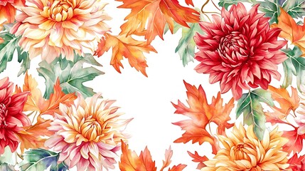 Autumn flowers and leaves frame design. Floral card for invitation and decoration