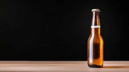 Light Amber Beer Bottle on Wood Surface