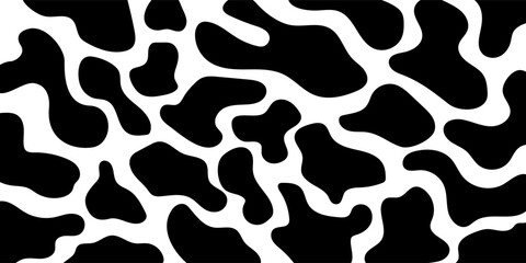 Cow seamless pattern. Vector long abstract background with repeated hand drawn black stains on a white background. Monochrome texture