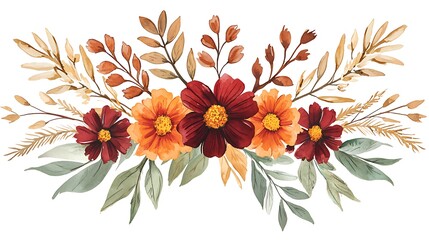 Fall florals arrangement. Autumn blooms and foliage for web or print decoration