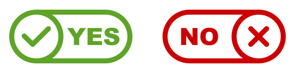 Yes and No Choice Signs. Green Check Mark and Red Cross Symbols. Answer Options. Correct or Incorrect. Accept or Reject.