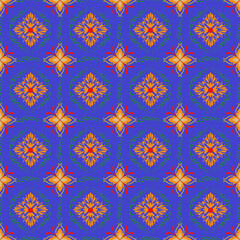 seamless damask pattern orange and blue