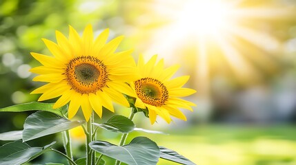 Obraz premium Sunflowers bloom brightly in a garden