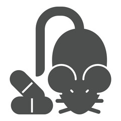 Laboratory mice and capsules solid icon, clinical research concept. Vector graphics. Mouse for blood experiment sign on white background, glyph style icon for mobile or web design.