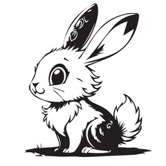 Black and White Stylized Rabbit with Ornamental Patterns – Cute and Artistic Vector Design