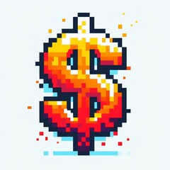 Obraz premium Pixelated Fiery Dollar Sign Sparkles on White