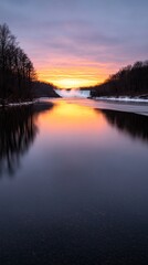 Obraz premium Serene Sunrise over Waterfall Col Majestic Landscape Nature Photography Tranquil Environment Wide Angle View Natural Beauty