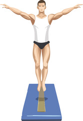 Gymnast on Balance Beam Vector Illustration. Male Gymnast Performing on Balance Beam. Artistic Gymnastics Vector – Balance Beam Pose