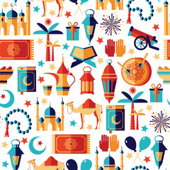 Naklejka premium Ramadan Kareem icons set of Arabian.Seamless pattern.