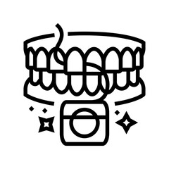 flossing oral care line icon vector illustration