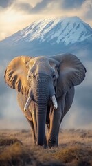 Fototapeta premium A powerful, high-resolution close-up shot of a majestic African elephant standing in the open plains of Kenya