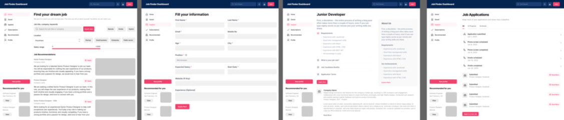 Job Finder Dashboard, Employment Search Panel, Career Opportunities Hub, Work Listings Interface, Job Hunting Platform, Recruitment Management System, Vacancy Tracker, Hiring Portal, Career Management