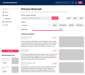 Job Finder Dashboard, Employment Search Panel, Career Opportunities Hub, Work Listings Interface, Job Hunting Platform, Recruitment Management System, Vacancy Tracker, Hiring Portal, Career Management