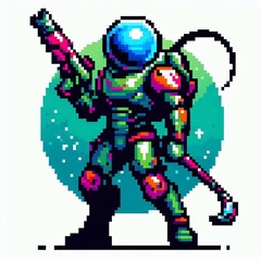 Fototapeta premium Pixel Astronaut Cosmic Combat Ready
