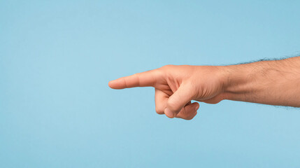 Male Hand Gesturing Pointing Finger Direction Indication Isolated on Blue Background