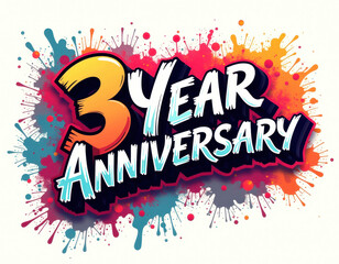 Colorful 3 year anniversary design with splash elements for celebration posters