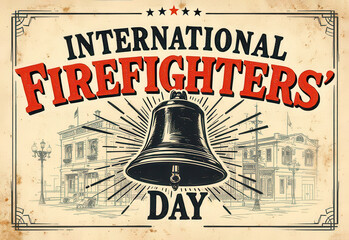 Celebrating international firefighters' day with vintage bell design for posters