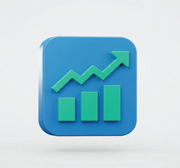 vector 3D Blue Green Growing Bar Chart Icon Business Success Progress