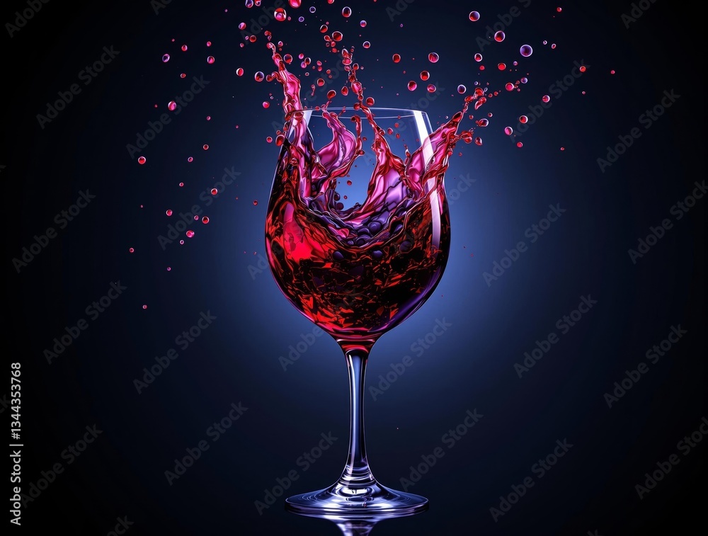 Poster a vivid, high-resolution photograph of a glass filled with a deep red wine, set against a dark, almo