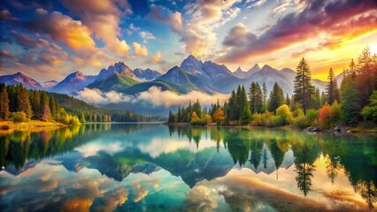 Serene Watercolor Nature Retreat: Mountains, Forests, Lakes & Double Exposure Clipart