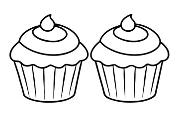 cupcakes line art silhouette vector illustration