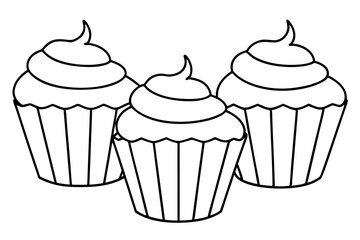 cupcakes line art silhouette vector illustration