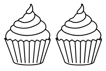 cupcakes line art silhouette vector illustration