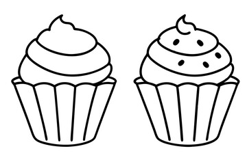 cupcakes line art silhouette vector illustration