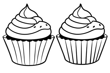 cupcakes line art silhouette vector illustration