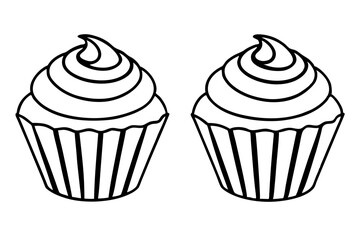cupcakes line art silhouette vector illustration