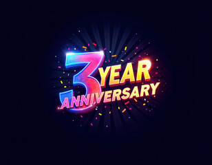 Vibrant 3 year anniversary celebration design with colorful confetti