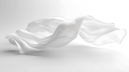 Flowing white cloth levitates in a smooth studio backdrop, for luxury advertising
