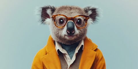 Koala Scholar: A charming koala, adorned in eyeglasses and smart attire, exudes a sense of intellect and sophistication. The koala, poised and refined.