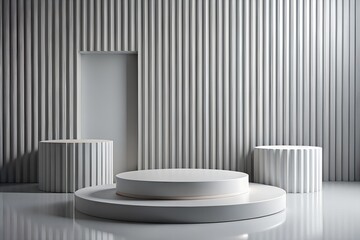 Modern Abstract 3D Display with Circular and Rectangular Shapes for Product Presentation