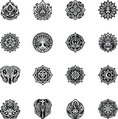 Indian Hindu Symbols Glyph Icons 
